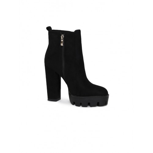 Estatos Black Coloured Block Heels Boots for Women